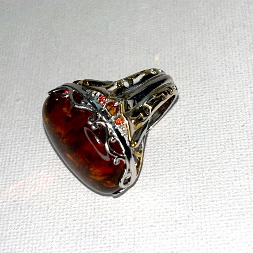 Baltic Amber, Citrine, Sterling Silver, 18K Plating Ring By Gems En Vogue - Picture 15 of 16